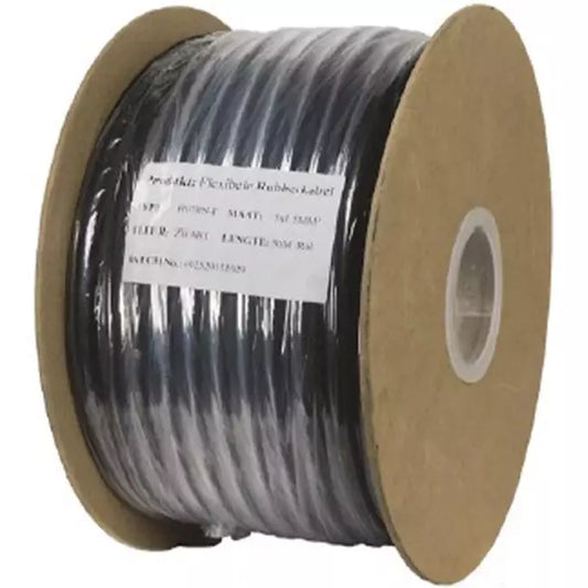 Soepele zwarte rubberkabel 5 x 1,5 voor buiten, rol 50 meter